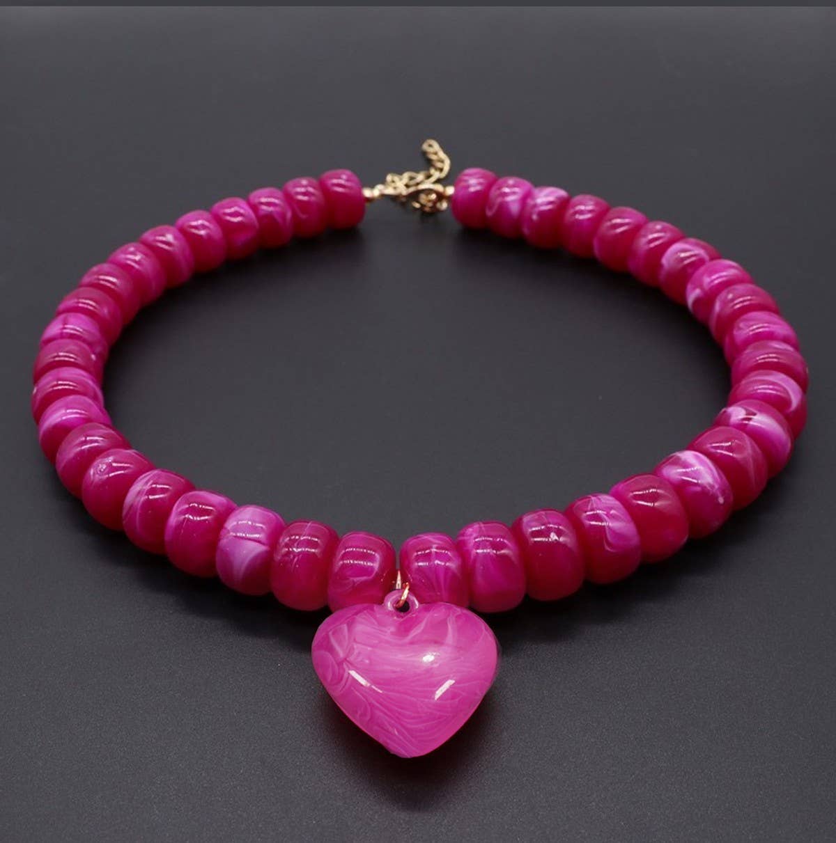 Heart Pendant Resin Beaded Necklace