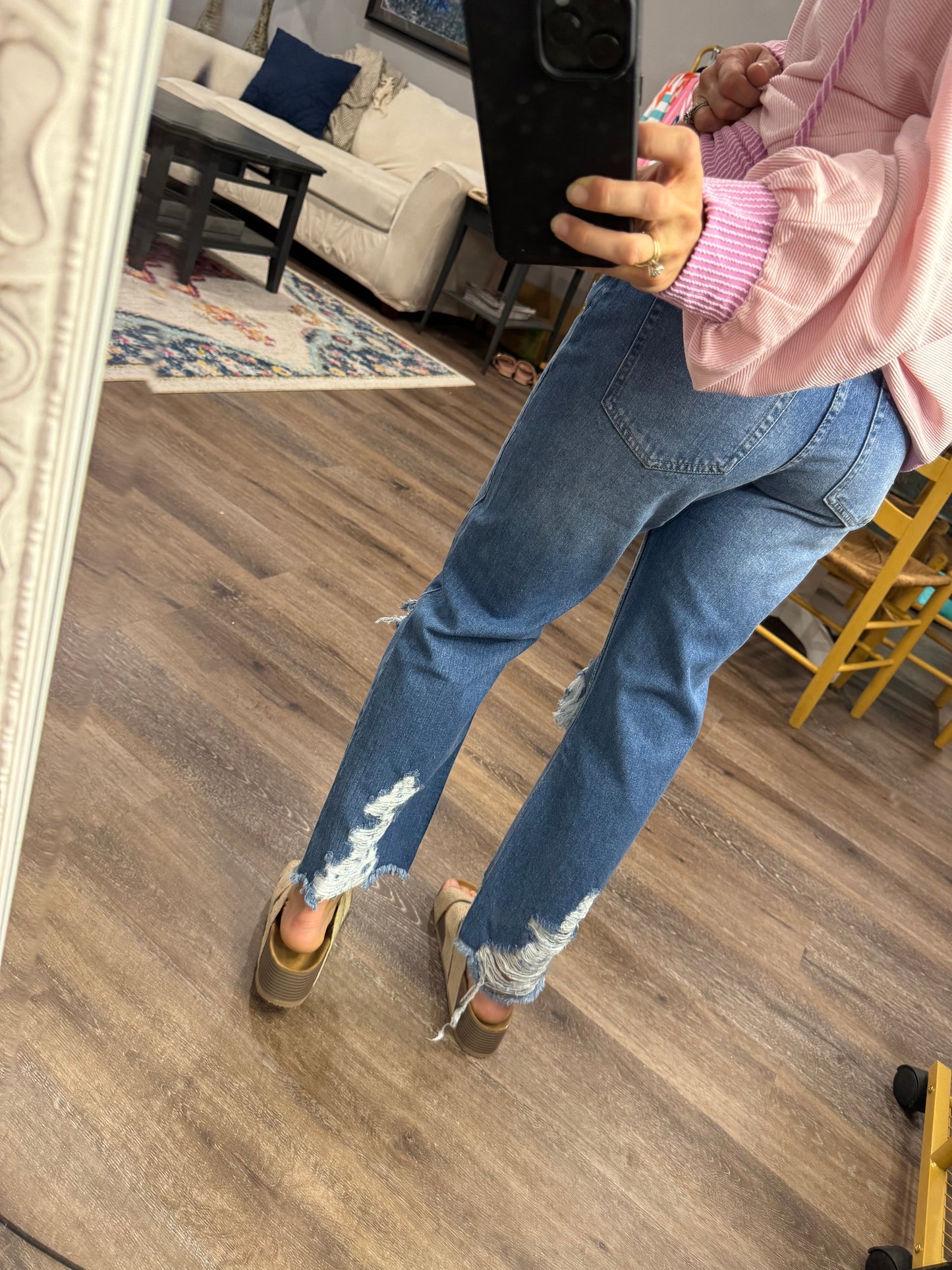 High Rise Distressed Cropped Rigid Jeans