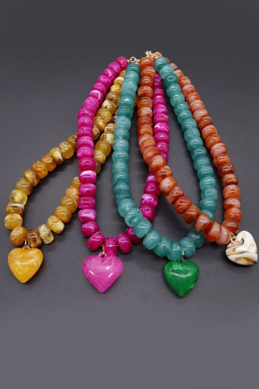 Heart Pendant Resin Beaded Necklace