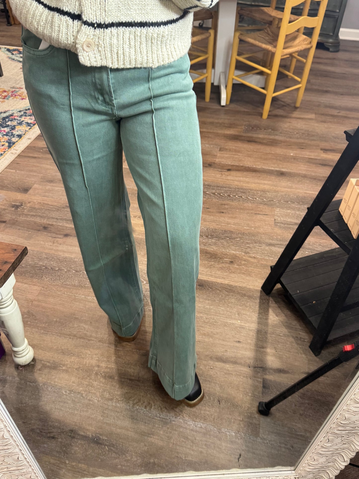 High Rise Pintuck Denim Pants