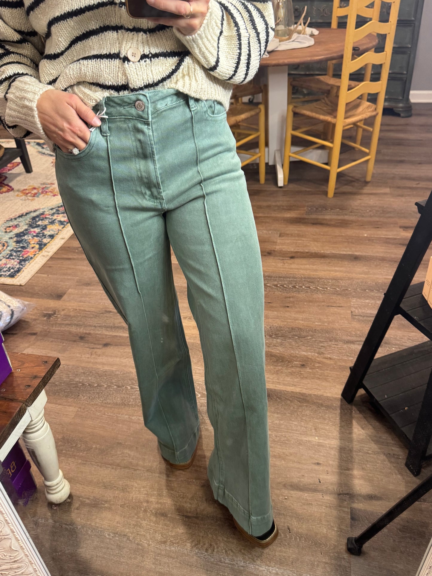High Rise Pintuck Denim Pants