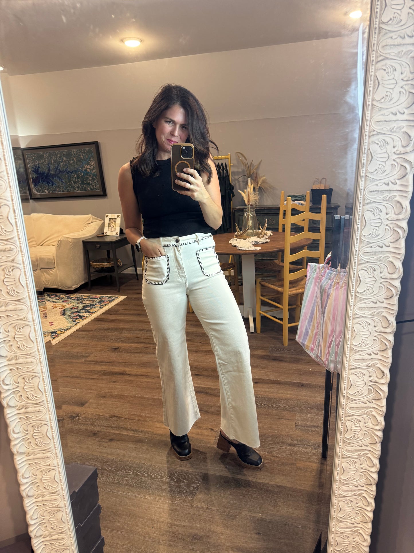 The Contrast Stitch Wide Leg Jean