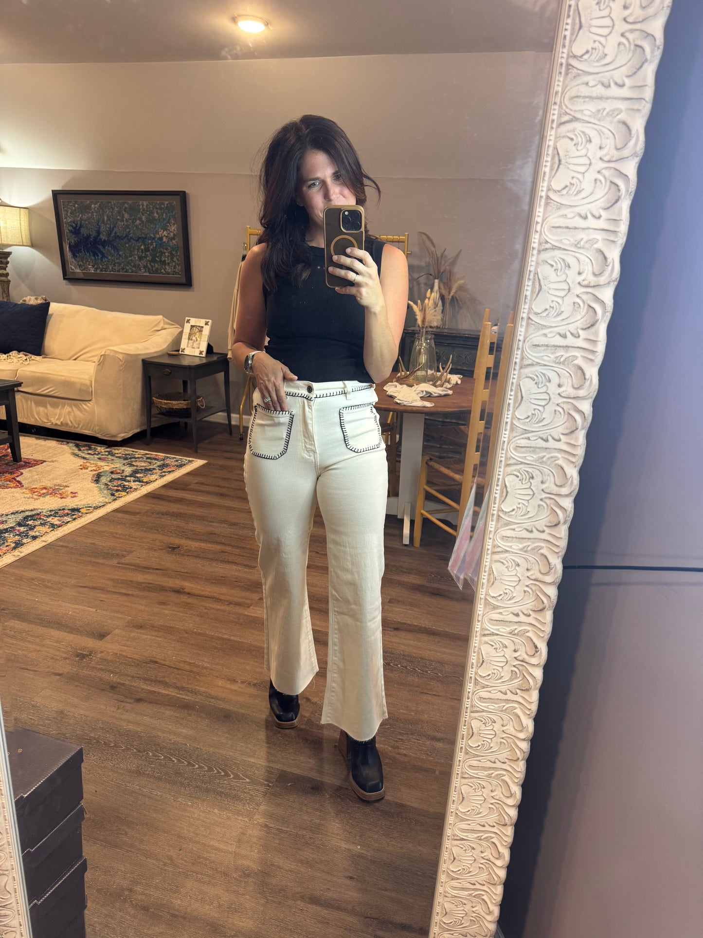 The Contrast Stitch Wide Leg Jean